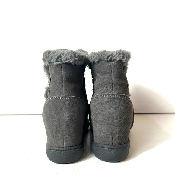Sketchers SKCH+3 Hidden Wedge Gray Suede Womens Sz 7 Shoes Ankle Bootie Faux Fur - Picture 8 of 11